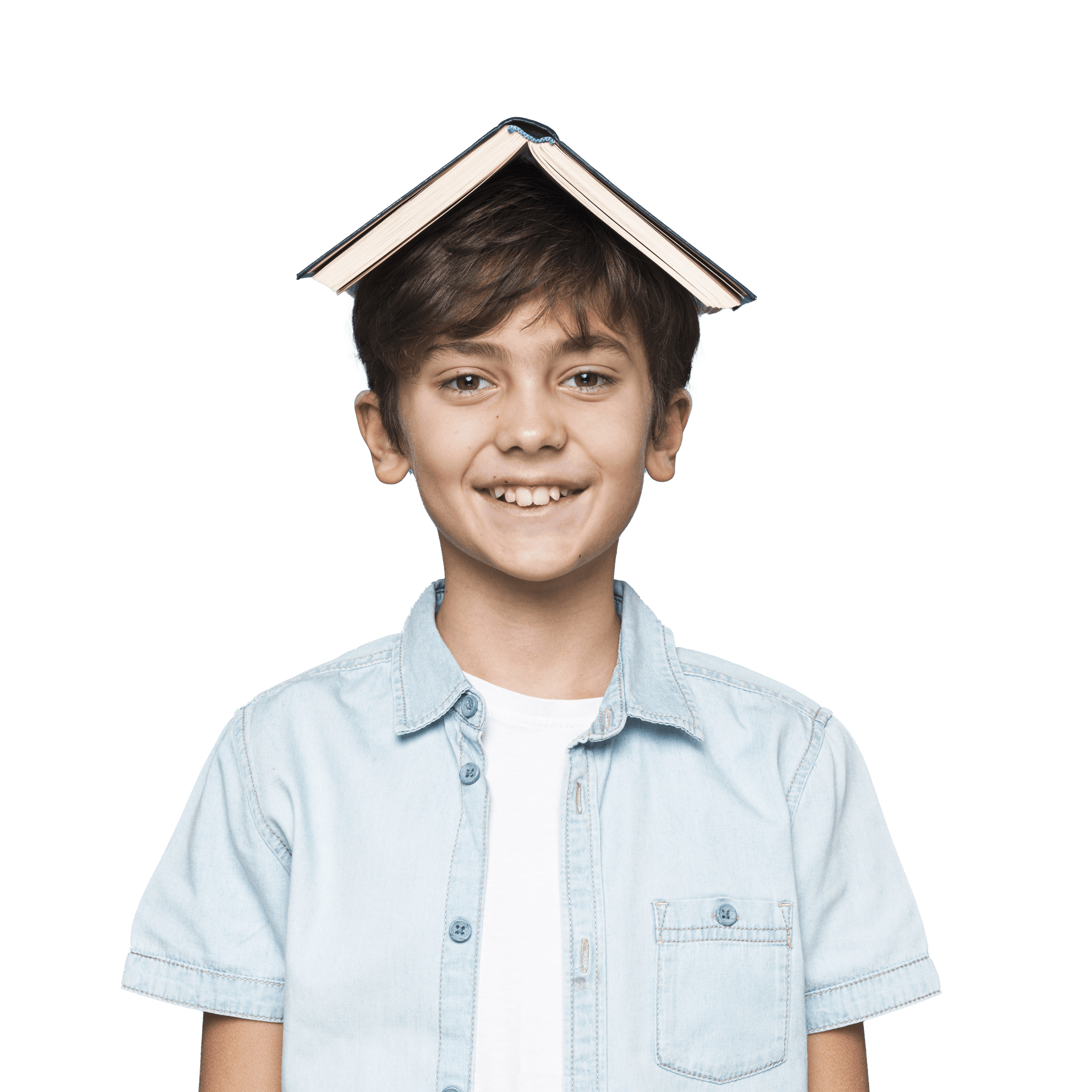 Boy with a book on his head